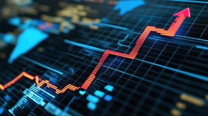 Rising digital graph shows market growth, global data background