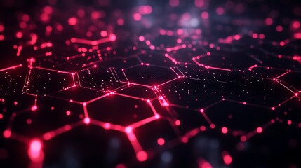 Glowing Red Hexagonal Digital Network