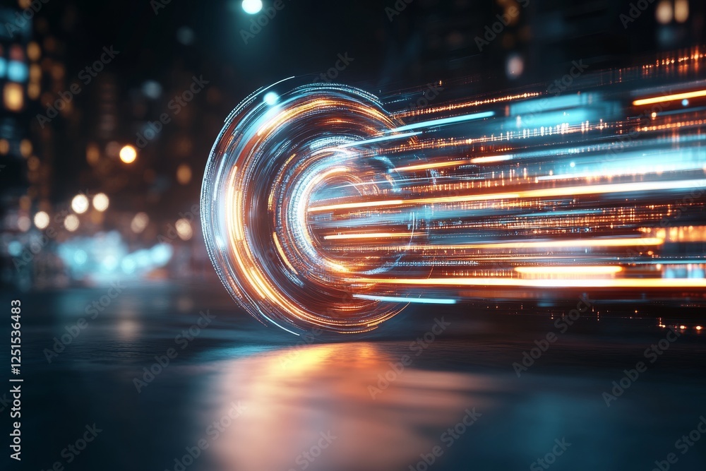 Poster dynamic light trails create a sense of speed in an urban setting at night