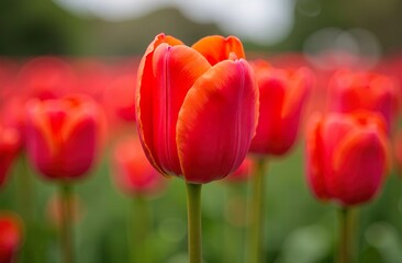 Fototapeta premium Background red tulips. Tulip Day. Day March 8.