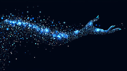 Fototapeta premium Abstract digital hand composed of glowing blue particles in a futuristic style, symbolizing artificial intelligence, technology, and digital transformation in a high-tech environment. 