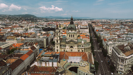 Obraz premium Establishing Aerial view of Budapest Cityscape - Hungary Capital Skyline at daytime