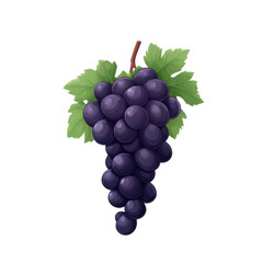Fototapeta premium Fresh Bunch of Purple Grapes with Lush Green Leaves and Vibrant Colors, cut out