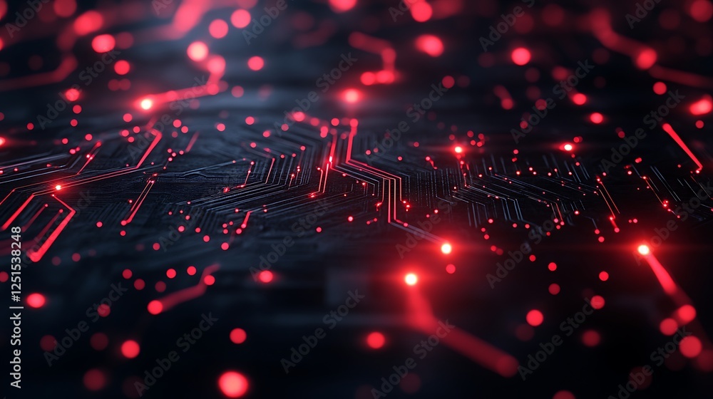 Wall mural glowing red hexagonal digital network