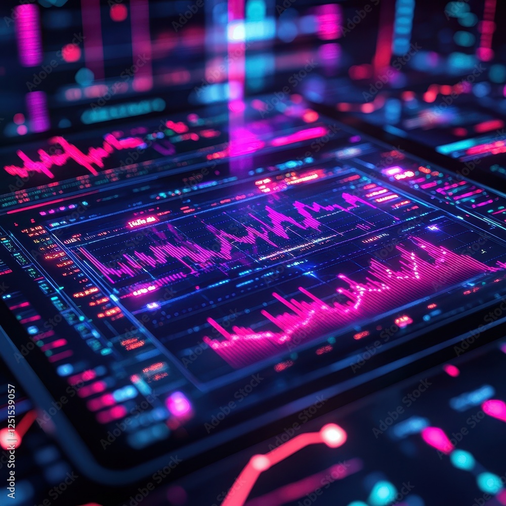 Poster modern digital data analysis on high-tech interface