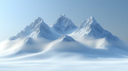 Fototapeta premium Snowy mountain range, serene landscape, winter, digital art, background