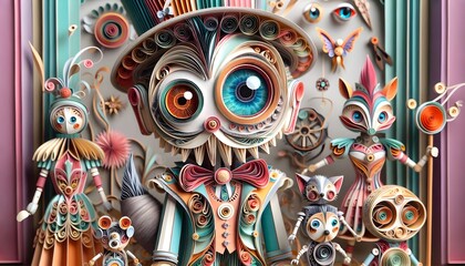 Fototapeta premium Autómatas de Papel: Fantasía Mecánica y Arte Quilling