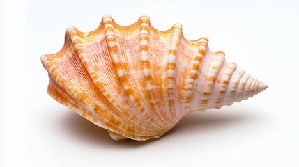 Fototapeta premium Intricate Orange and White Spiral Seashell on White Background