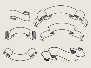 Vintage Ribbon Banner Set Hand Drawn Engraving Style