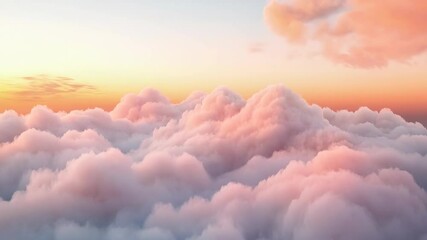 Dreamy sunset clouds in the sky with soft pastel colors and fluffy formations illuminated by warm golden light