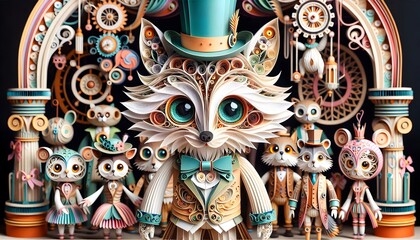 Fototapeta premium Autómatas de Papel: Fantasía Mecánica y Arte Quilling