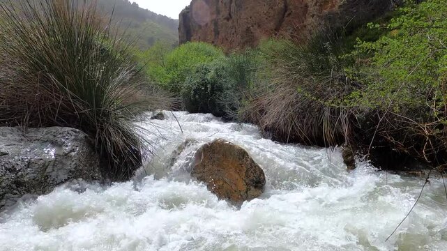 Hiking trail of Sabina over Monachil river in Monachil, Granada, Spain