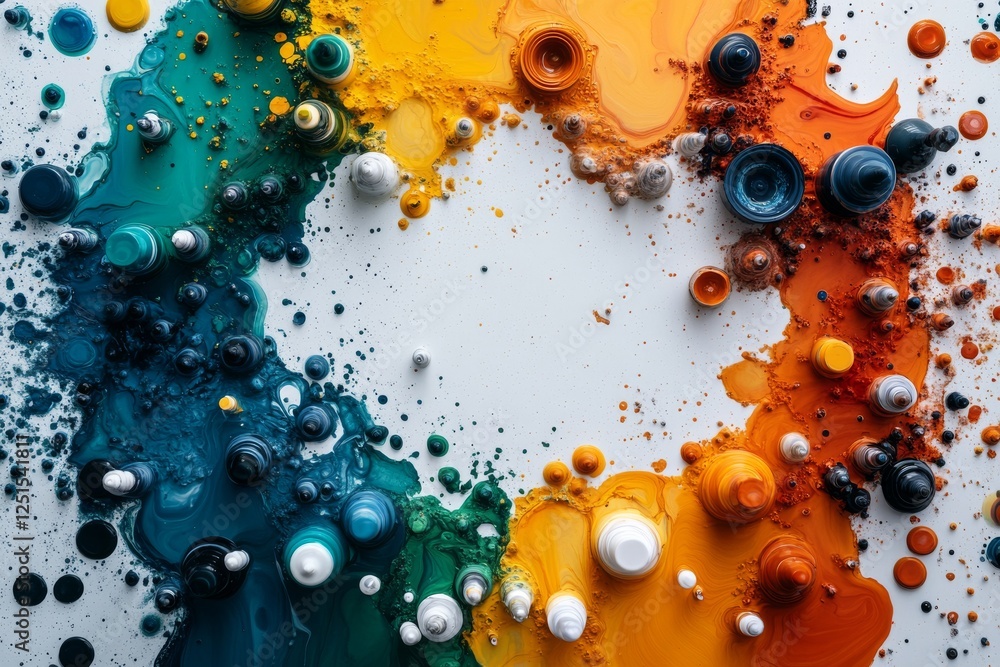 Poster colorful circular paint splash art displayed on a white background creates a vibrant and dynamic com