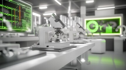 Microscope in a modern high-tech laboratory with digital displays
Science, technology, innovation, research, medical analysis