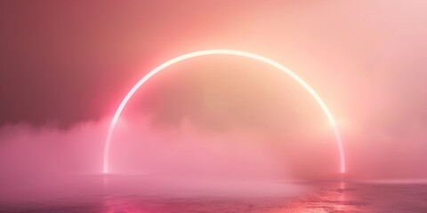 Abstract glowing arch of light in pink foggy atmosphere
Concept: minimalism, light, energy, modern design, serenity