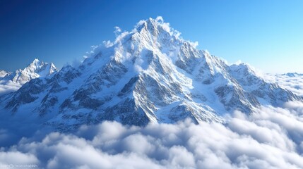Obraz premium Snowy peak above clouds, aerial view (1)