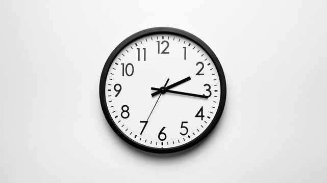 Classic wall clock. Clock face on white background. Time lapse. Time running fast. Analog clock. Wall clock show running time. Close up in 4K, UHD