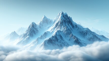 Fototapeta premium Snowy peak above clouds, serene landscape