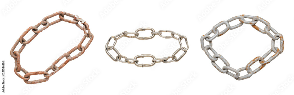 Wall mural three distinct chains in varying colors isolated on transparent background
