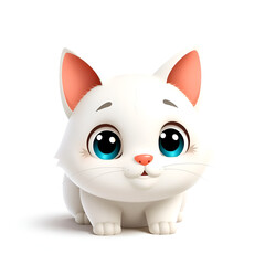 "Adorable White Kitten with Bright Green Eyes &ndash; Cute 3D Cartoon Illustration"