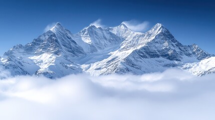 Obraz premium Snowy peaks above clouds, alps, winter, travel