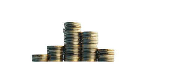 Stacks of coins representing wealth and finance. A close-up of uneven stacks of gold coins against a black background, symbolizing wealth, savings, or financial growth.