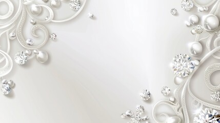 Elegant White Background with Pearls and Diamonds