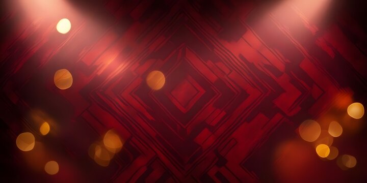 a vibrant red background filled with geometric patterns, highlighted by dramatic lighting, with warm golden bokeh creating depth and a celebratory mood15
