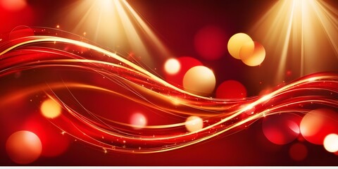 an abstract blend of red and gold, with flowing light patterns and illuminated by soft beams, giving off a sense of warmth and celebration, highlighted with bokeh 7
