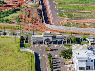 Imagem aérea do bairro Parque Brasil 500 em Paulínia, São Paulo. Brasil. 