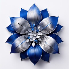 Watercolor royal blue and silver floral clip art design, white isolated background space AI generative