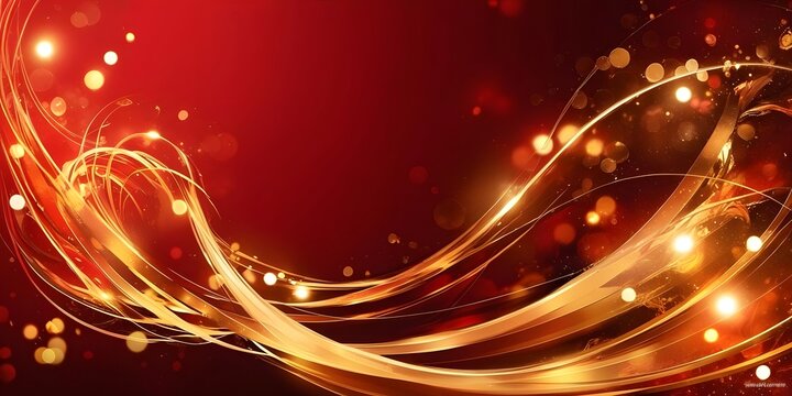 an abstract red background with swirling patterns of golden light, creating a vibrant and festive atmosphere, enhanced by soft bokeh effects
