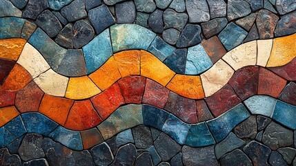 Seamless Mosaic Tile Pattern in Earthy Colors with Precise Geometric Structure