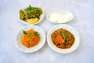 Meat with eggplant and pepper.Cooked with vegetables and hot spices. Patlican kebab, musakka.