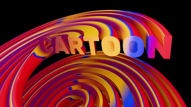 Multicolored stylized inscription cartoon 3d render with alpha channel. Twisting text cartoon overlay for intro, outro, design, splash screen