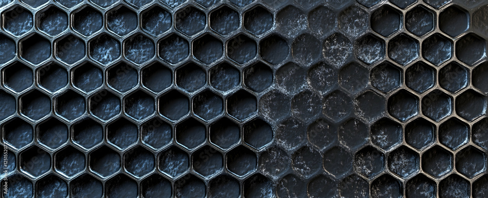 Poster 3d render of a dark grey abstract background with a hexagonal pattern