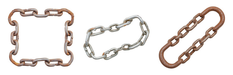 Obraz premium Vintage Metal Chains in Various Shapes and Styles Isolated on transparent background
