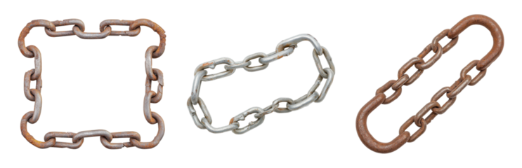 Vintage Metal Chains in Various Shapes and Styles Isolated on transparent background