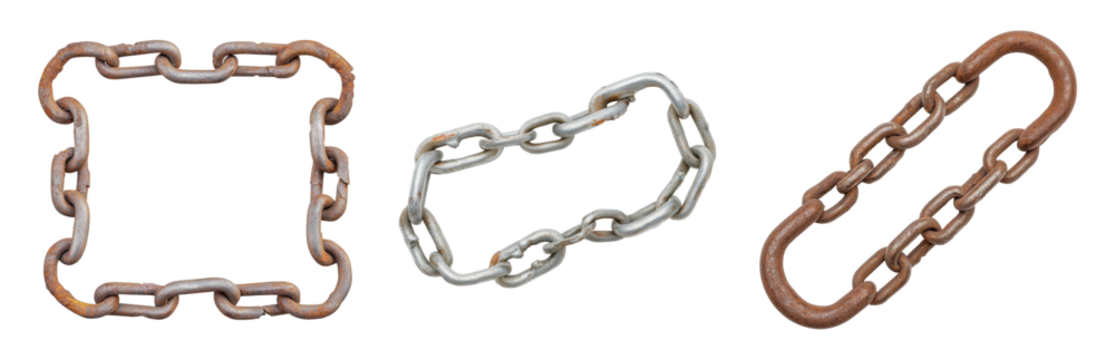 Vintage Metal Chains in Various Shapes and Styles Isolated on transparent background