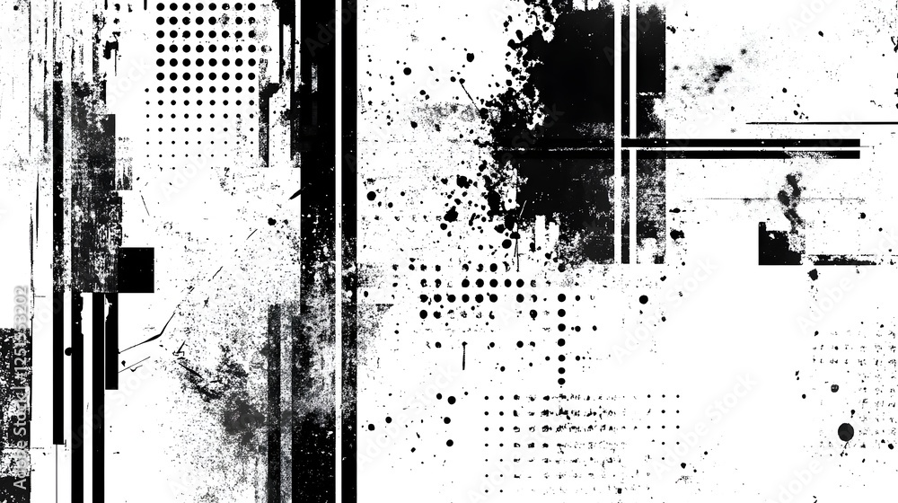 Leinwandbilder abstract grunge texture with geometric patterns and monochrome splatters evoking dynamic urban aesth
