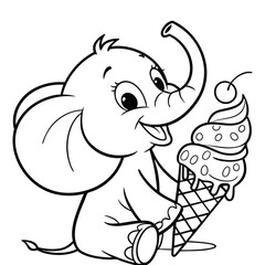 Obraz premium Cute baby elephant cartoon outline illustration.