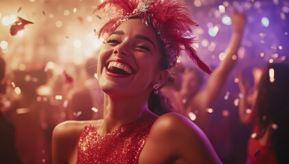 Fototapeta premium Joyful Woman at a Festive Party, Sparkling Celebration