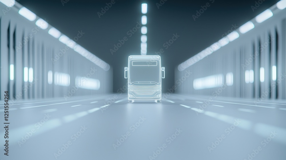 Poster futuristic bus in an empty tunnel environment