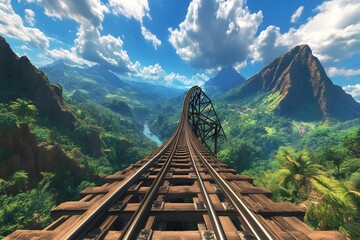 Roller Coaster Tracks in the Mountains