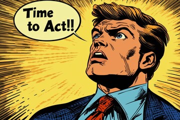 Businessman acting on time in pop art style illustration