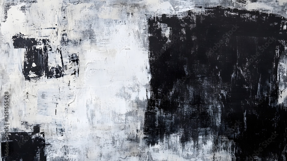Poster abstract monochrome expressionistic painting with textural brushstrokes and contrasting tones