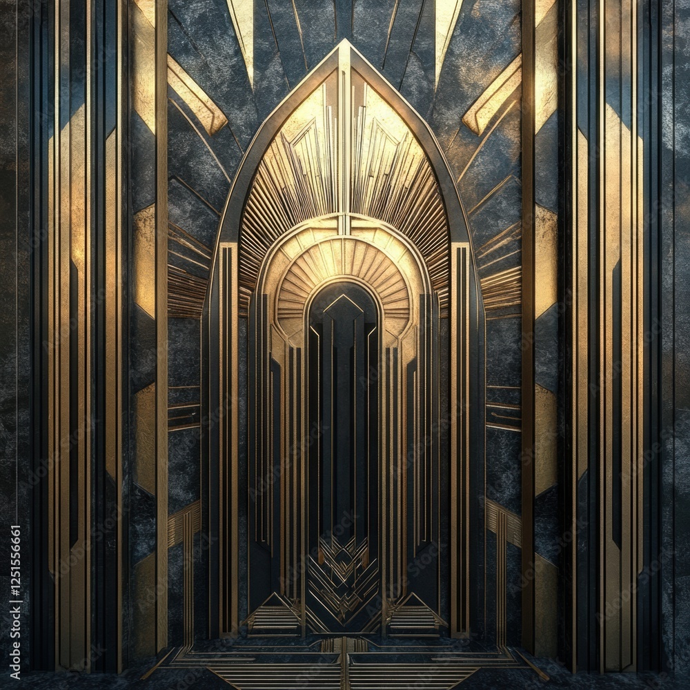 Aufkleber intricate golden door design with sunburst patterns in a modern architectural setting. generative ai