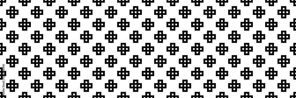 Poster horizontal seamless of black outline cross or plus design for pattern and background.