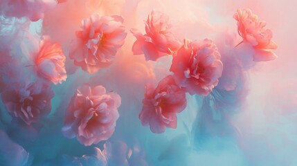 Pastel pink flowers in dreamy smoke.