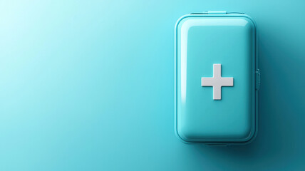 blue first aid kit with white cross on blue background
